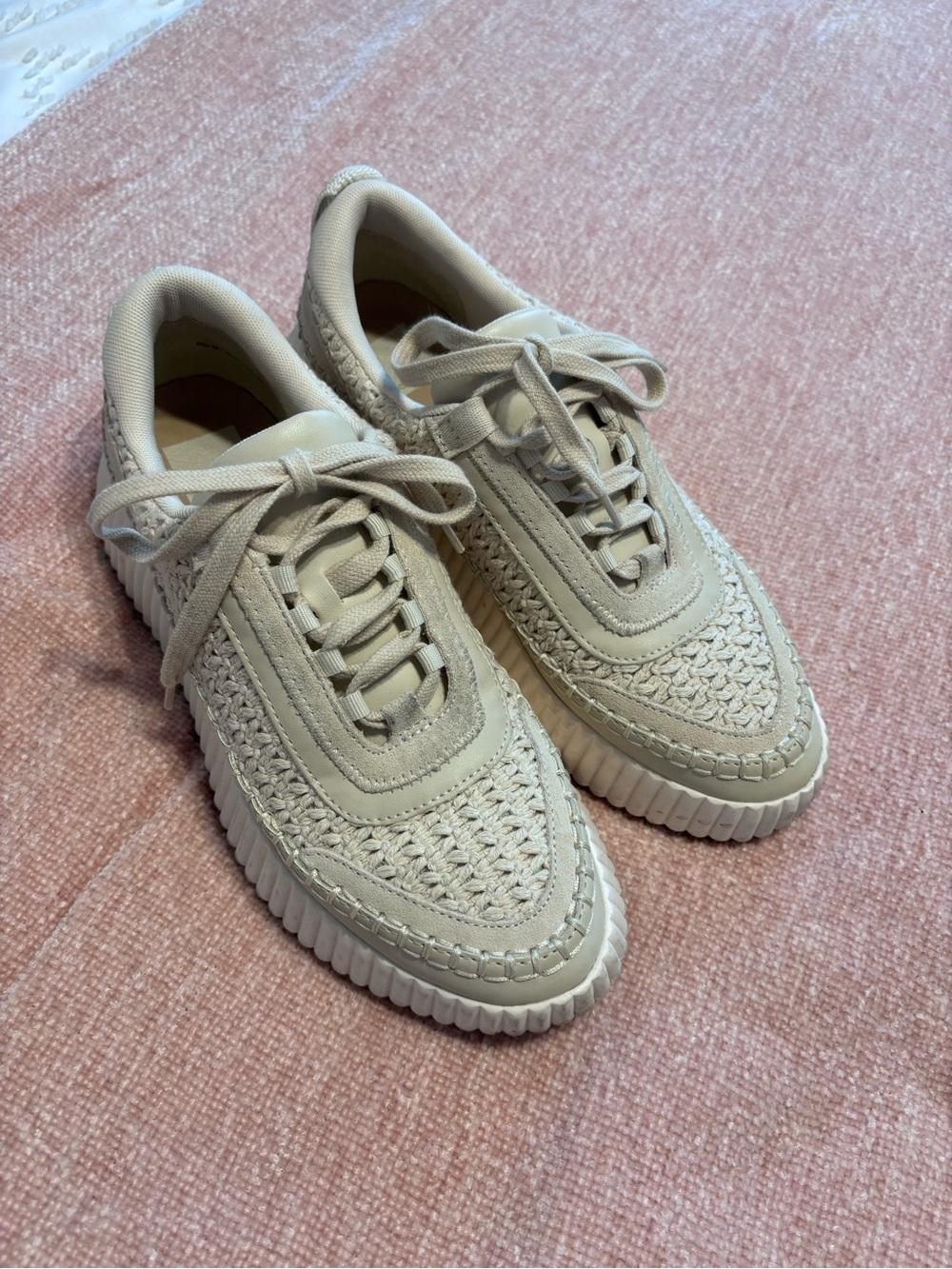 Dolce Vita Woven Lace-Up Sneakers in Light Beige